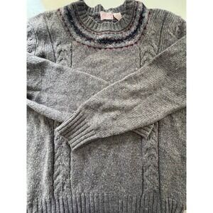 y2K Vintage Shetland Wool Cable Knit Fair Isle Sweater Grey XLminor repairs